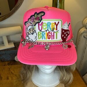 Bright Pink Christmas Patches Trucker Hat